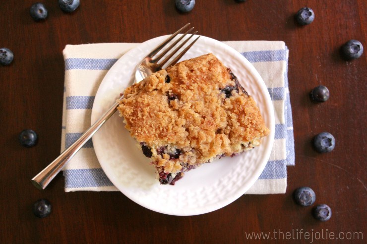 This Blueberry Buckle whips up super quickly. This moist cake is bursting with sweet, juicy blueberries with the most incredible streusel topping.